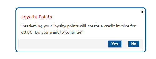 Redeeming Loyalty Points Confirm Pop-up
